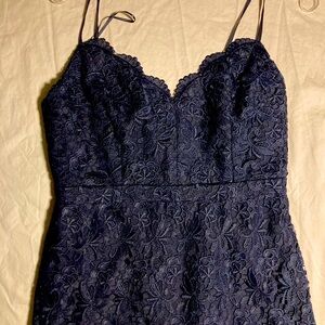 Brand new, tags on, lacy knee-length J Crew dress in navy blue.